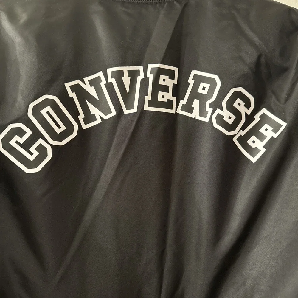 Vtg Converse Bomber Jacket Satin Logo On Back Black Youth Sz M Zipper 10-12 Yrs